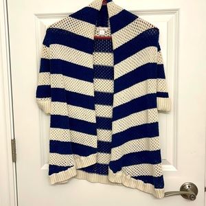 Blue/Cream 1/2 sleeve sweater cardigan